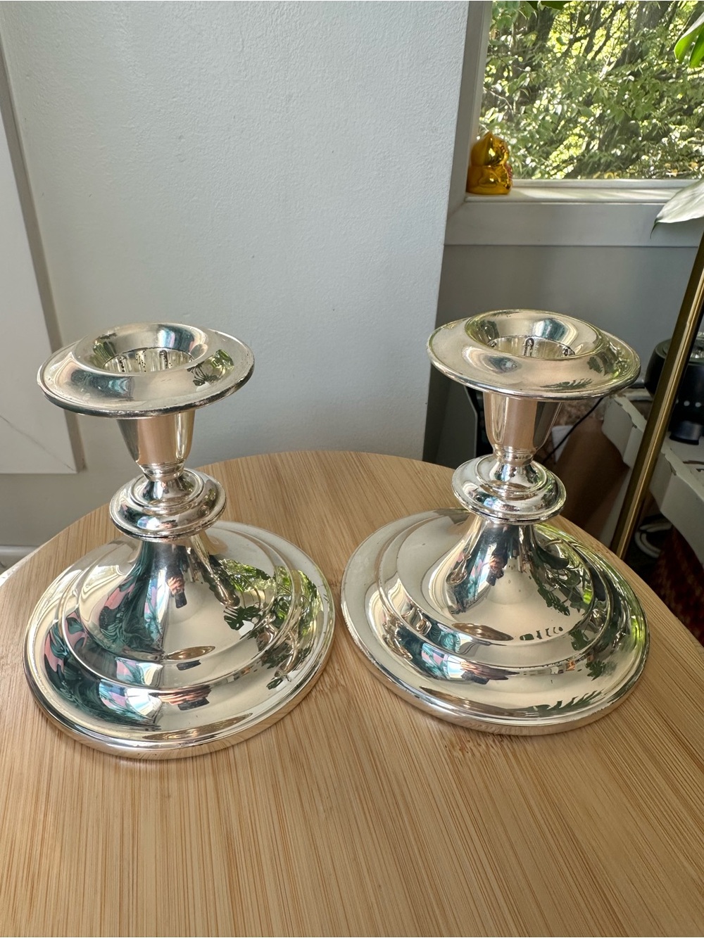 Polished Silver Plated Candle Holders - Pair